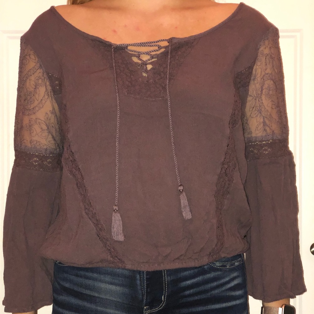 🦋4/$20 American Eagle vneck tie longsleeve blouse - Picture 4 of 7